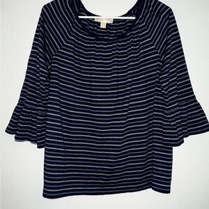 Michael Kors Navy and White Striped Bell-Sleeve Top
